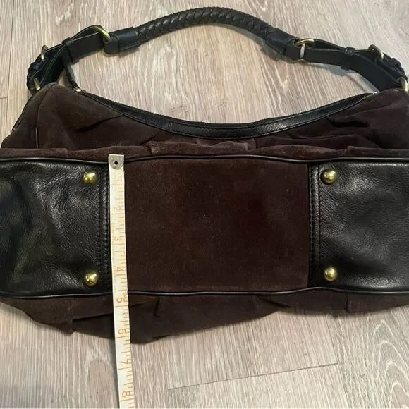 Vtg Y2K Banana Republic Brown Suede Leather Pleated Hobo Purse Braided Handle - Picture 3 of 13
